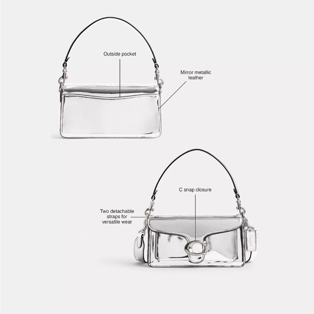 Coach Tabby Shoulder Bag 20 In Metallic silver NWT with crossbody strap - Picture 8 of 17